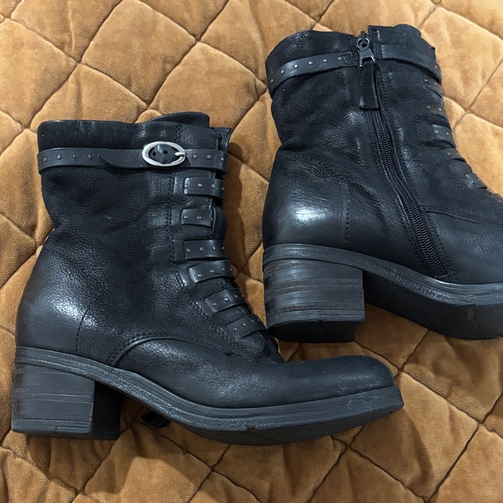 Miz Mooz Black Leather Combat Boots - Picture 2 of 4